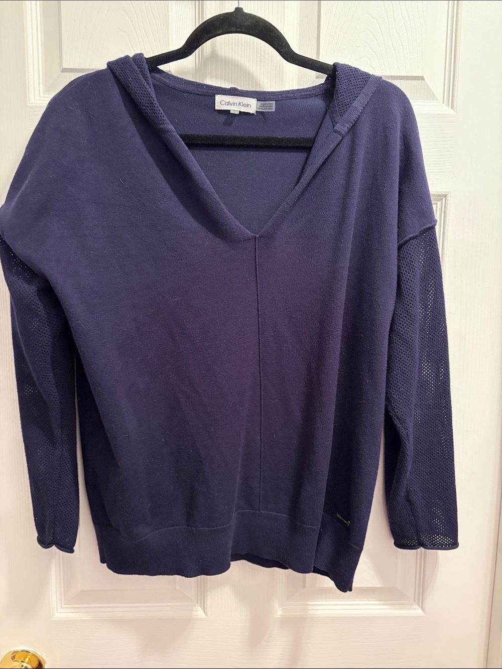 Calvin Klein Navy Blue V-Neck Hoodie Sweater